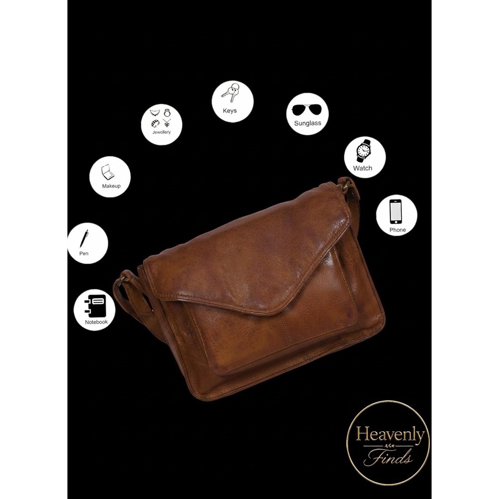 Genuine Soft Leather Crossbody Bag Medium Brown Vintage Flapover Purse New Boho